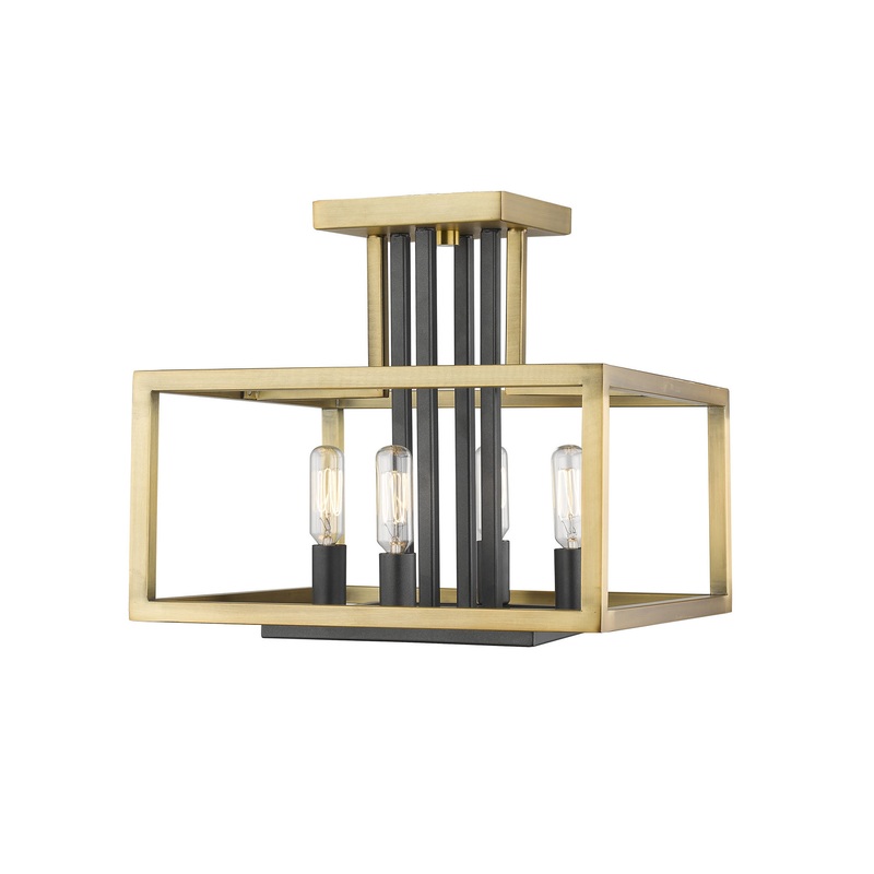 Z-Lite 456SF-OBR-BRZ Quadra Four Light Semi Flush Mount, Olde Brass / Bronze