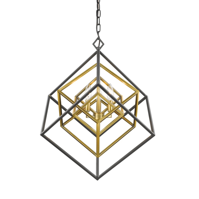 Z-Lite 457-3OBR-BRZ Euclid Three Light Chandelier, Olde Brass / Bronze