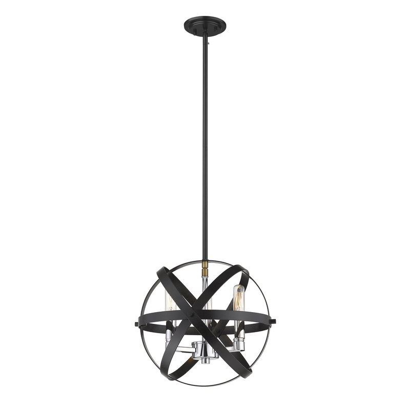 Z-Lite 463-12HBK-CH Cavallo Three Light Pendant, Hammered Black / Chrome