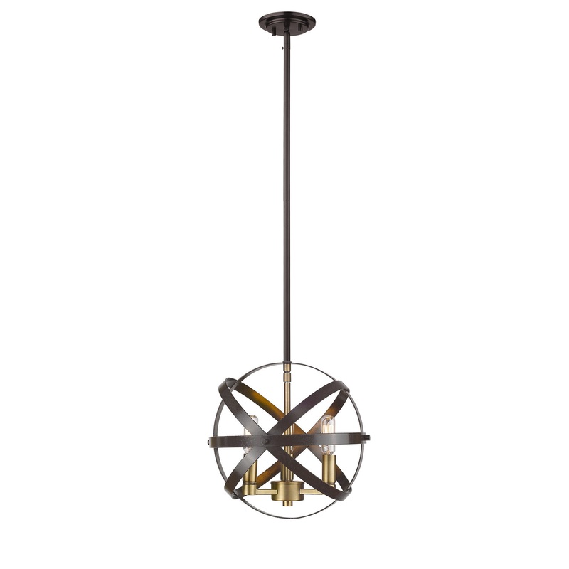 Z-Lite 463-12HBRZ-OBR Cavallo Three Light Pendant, Hammered Bronze / Olde Brass