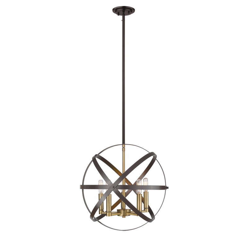 Z-Lite 463-18HBRZ-OBR Cavallo Five Light Pendant, Hammered Bronze / Olde Brass