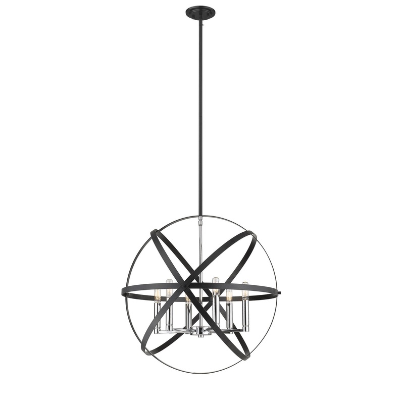Z-Lite 463-24HBK-CH Cavallo Six Light Pendant, Hammered Black / Chrome