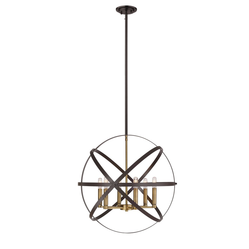Z-Lite 463-24HBRZ-OBR Cavallo Six Light Pendant, Hammered Bronze / Olde Brass