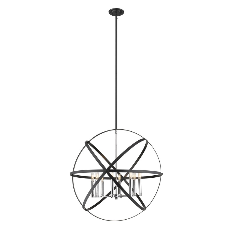 Z-Lite 463-30HBK-CH Cavallo Eight Light Pendant, Hammered Black / Chrome