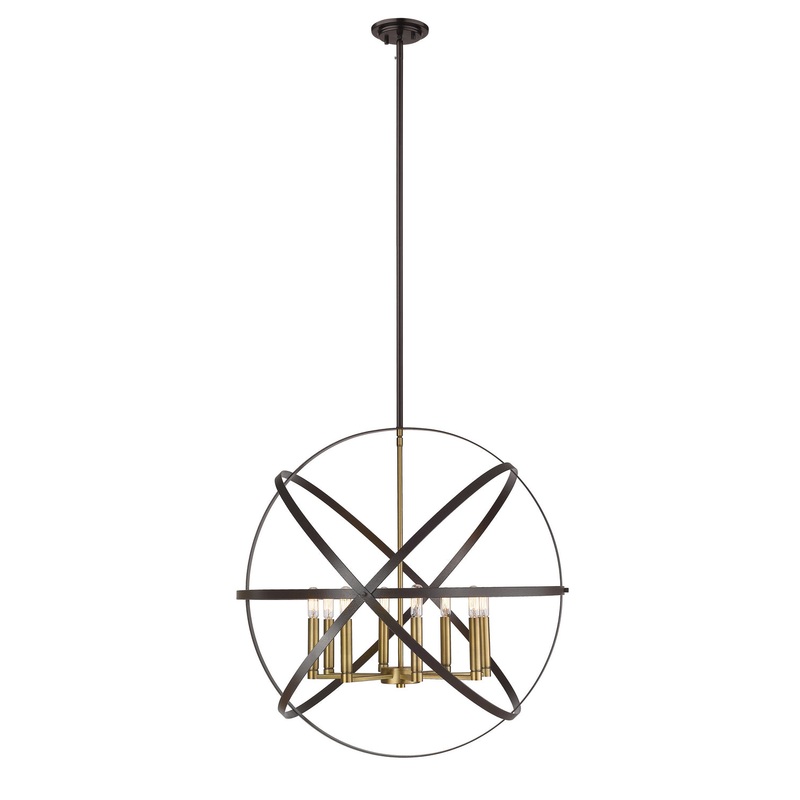 Z-Lite 463-30HBRZ-OBR Cavallo Eight Light Pendant, Hammered Bronze / Olde Brass
