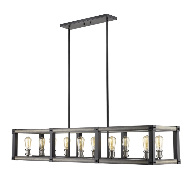 Z-Lite 472-10L-ABB Kirkland Ten Light Island Pendant, Ashen Barnboard