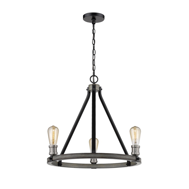 Z-Lite 472-3ABB Kirkland Three Light Chandelier, Ashen Barnboard