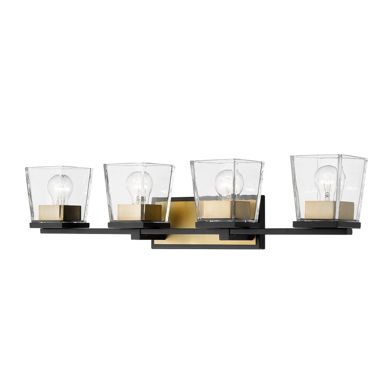 Z-Lite 475-4V-MB-OBR Bleeker Street Four Light Vanity, Matte Black / Olde Brass