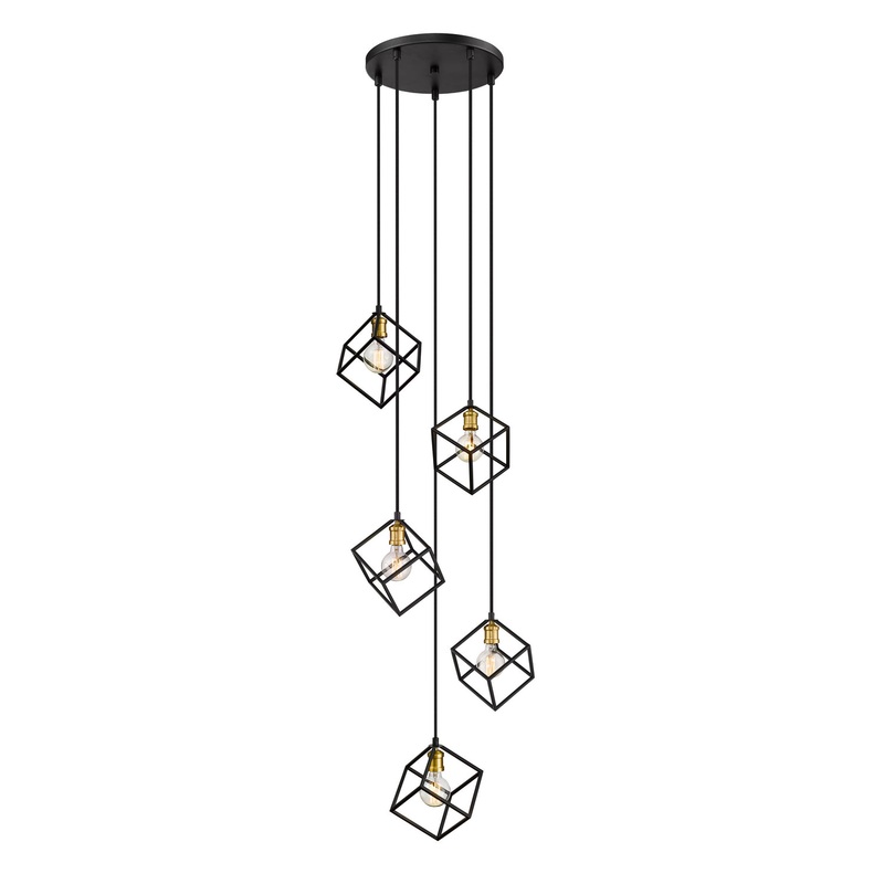 Z-Lite 478-5BRZ-OBR Vertical Five Light Pendant, Bronze / Olde Brass