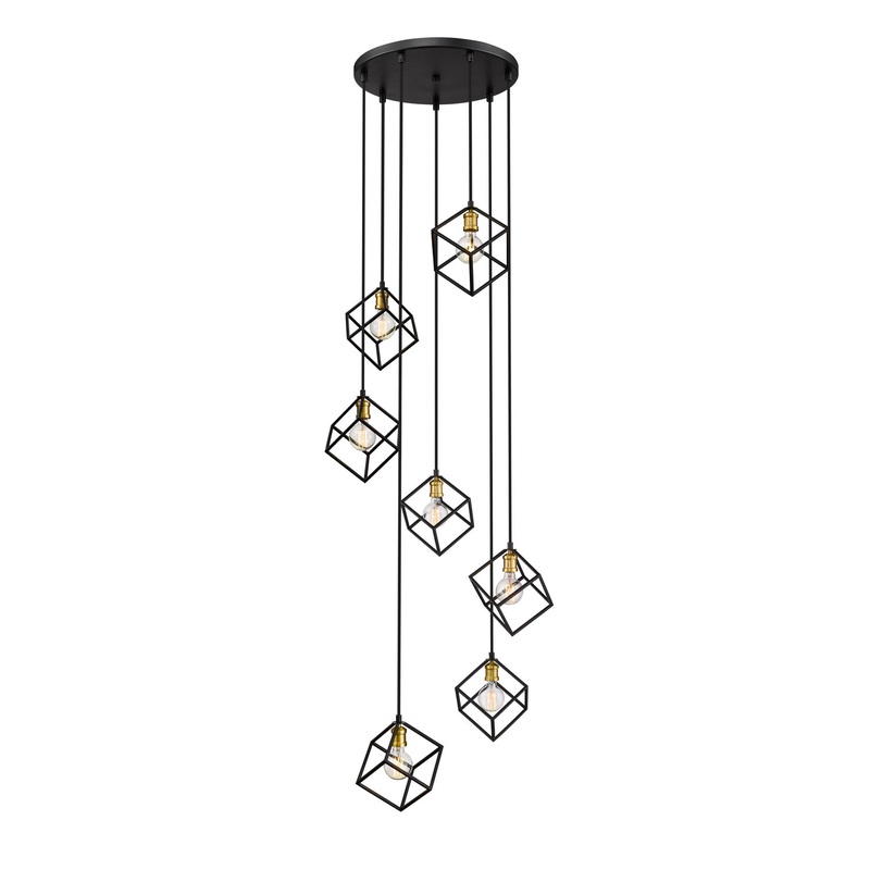 Z-Lite 478-7BRZ-OBR Vertical Seven Light Pendant, Bronze / Olde Brass
