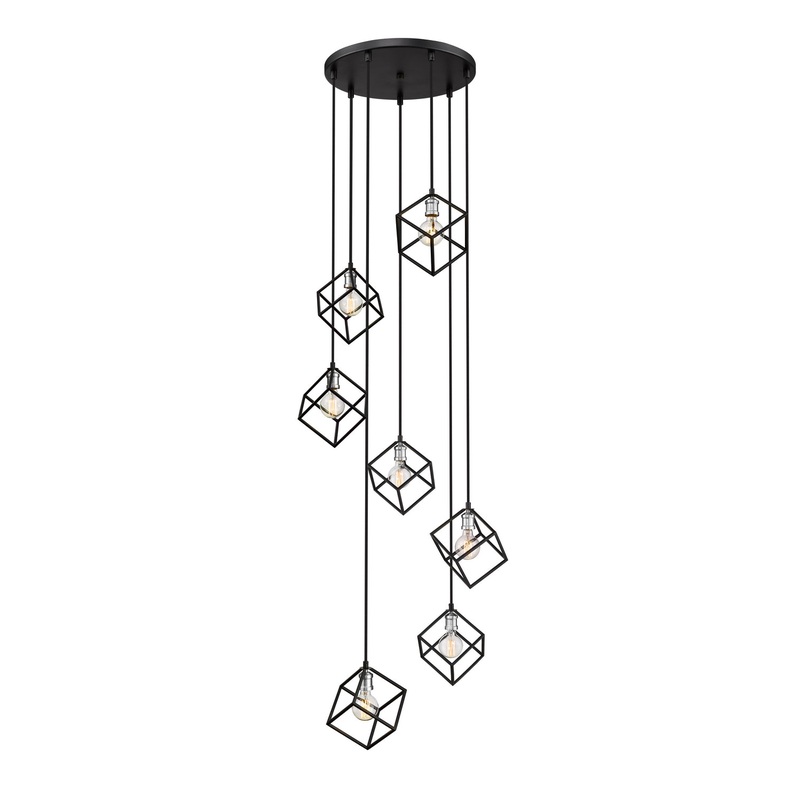 Z-Lite 478-7MB-BN Vertical Seven Light Pendant, Matte Black / Brushed Nickel