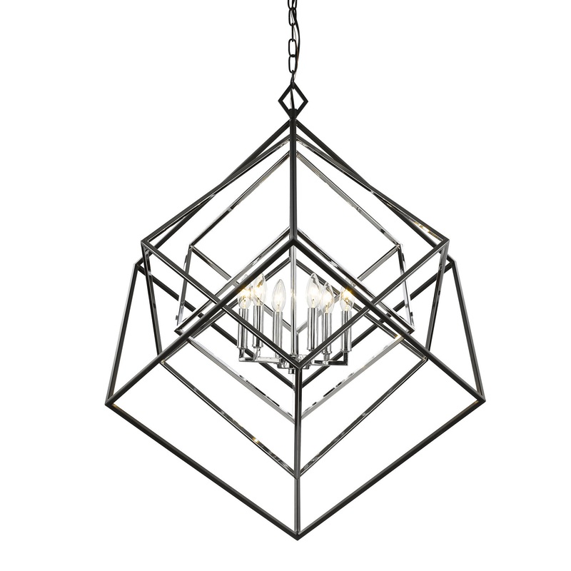 Z-Lite 457-6CH-MB Euclid Six Light Chandelier, Chrome / Matte Black