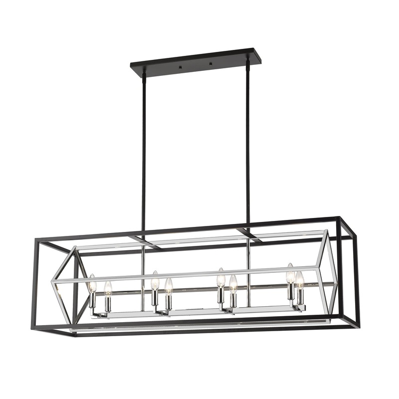 Z-Lite 457-8L-CH-MB Euclid Eight Light Island Pendant, Chrome / Matte Black