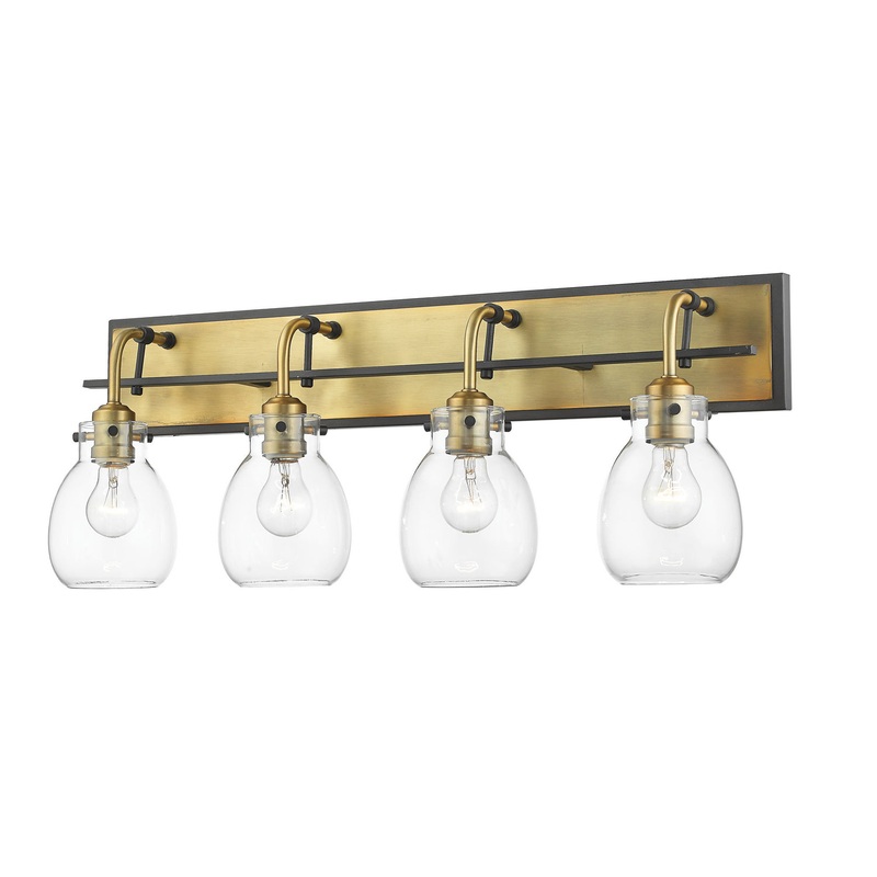 Z-Lite 466-4V-MB-OBR Kraken Four Light Vanity, Matte Black / Olde Brass
