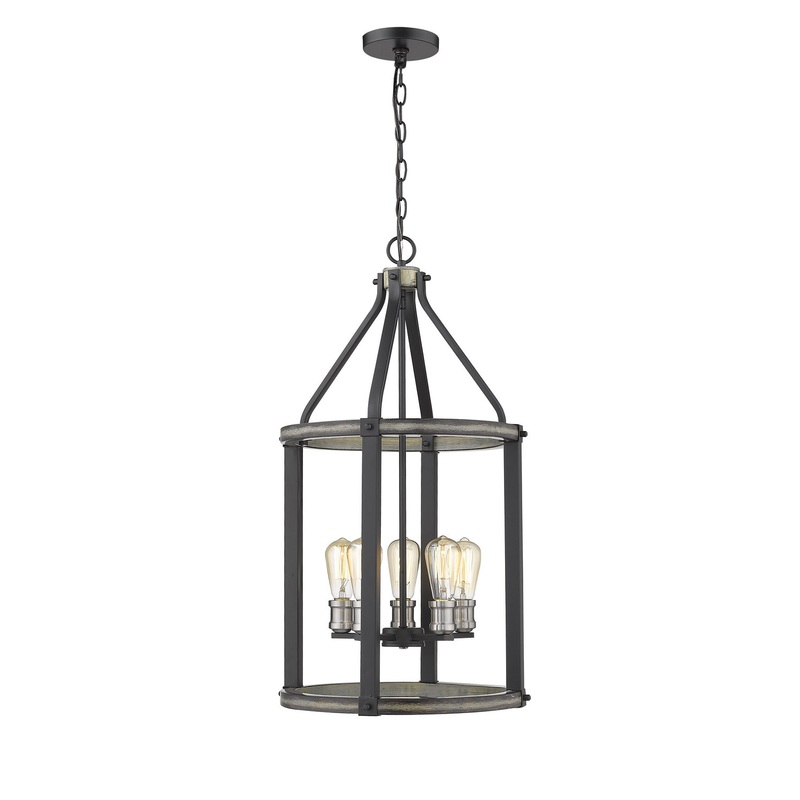 Z-Lite 472-5P-ABB Kirkland Five Light Pendant, Ashen Barnboard