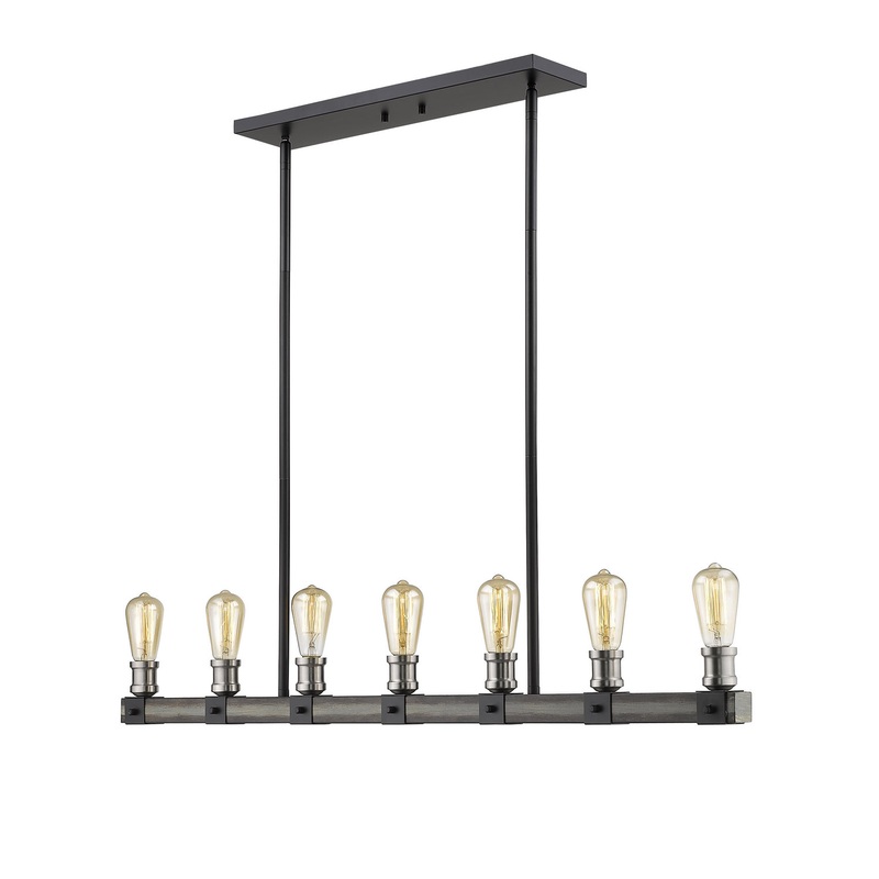 Z-Lite 472-7L-ABB Kirkland Seven Light Island Pendant, Ashen Barnboard