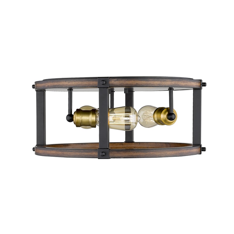Z-Lite 472F3R-RM Kirkland Three Light Flush Mount, Rustic Mahogany