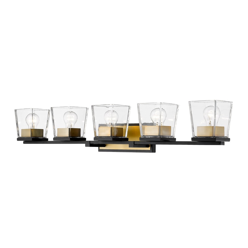 Z-Lite 475-5V-MB-OBR Bleeker Street Five Light Vanity, Matte Black / Olde Brass