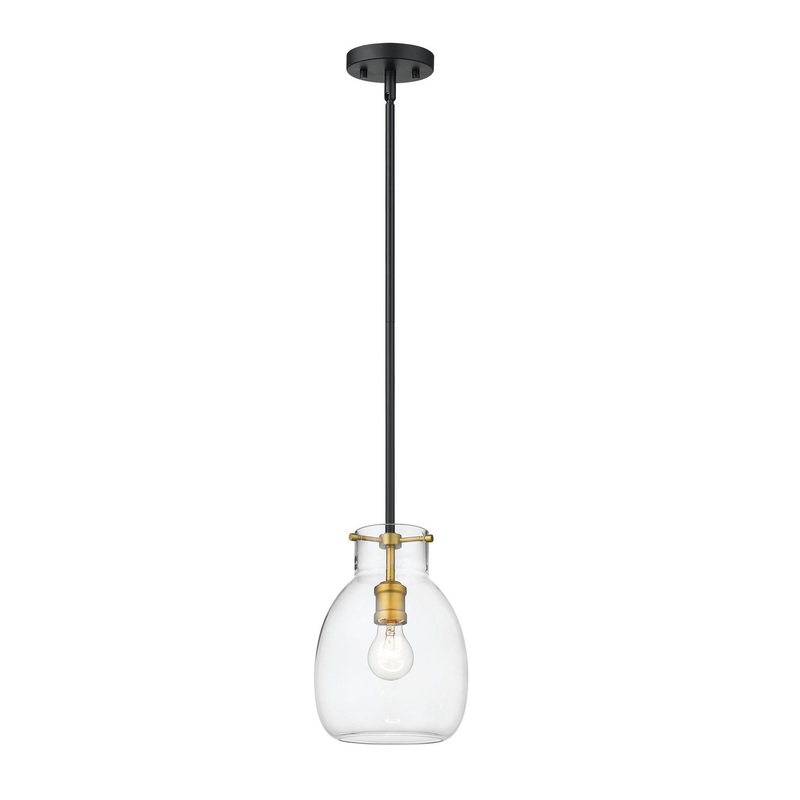 Z-Lite 476MP-ROD-MB-OBR Bella One Light Mini Pendant, Matte Black / Olde Brass