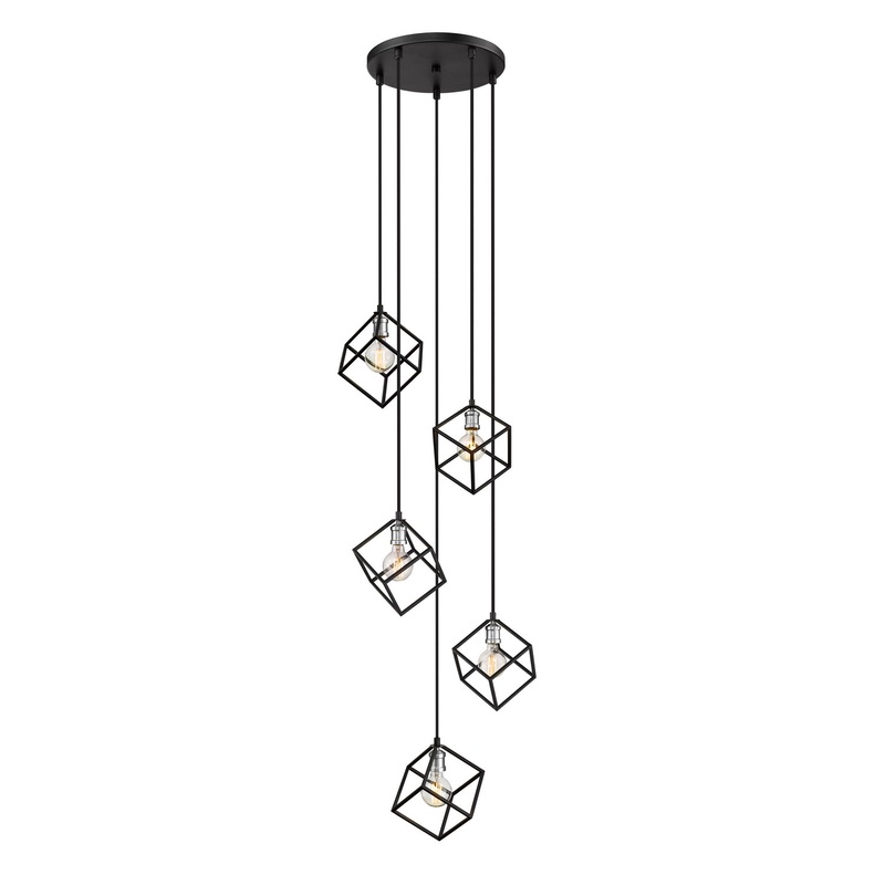 Z-Lite 478-5MB-BN Vertical Five Light Pendant, Matte Black / Brushed Nickel