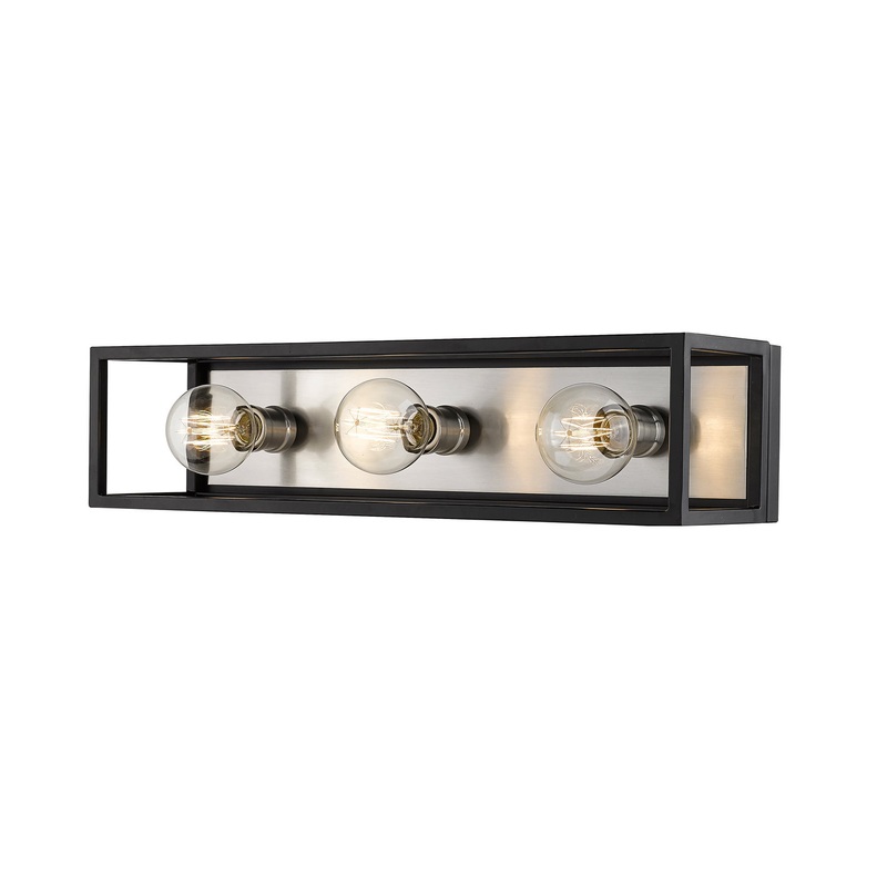 Z-Lite 480-3V-MB-BN Kube Three Light Vanity, Matte Black / Brushed Nickel