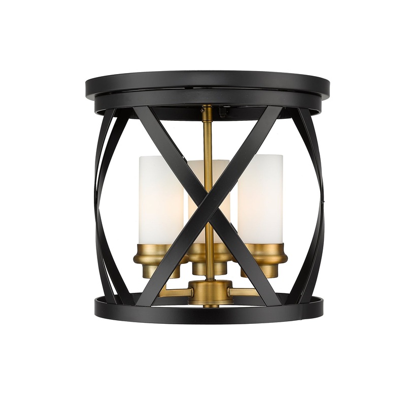 Z-Lite 481F13-MB-OBR Malcalester Three Light Flush Mount, Matte Black / Olde Brass