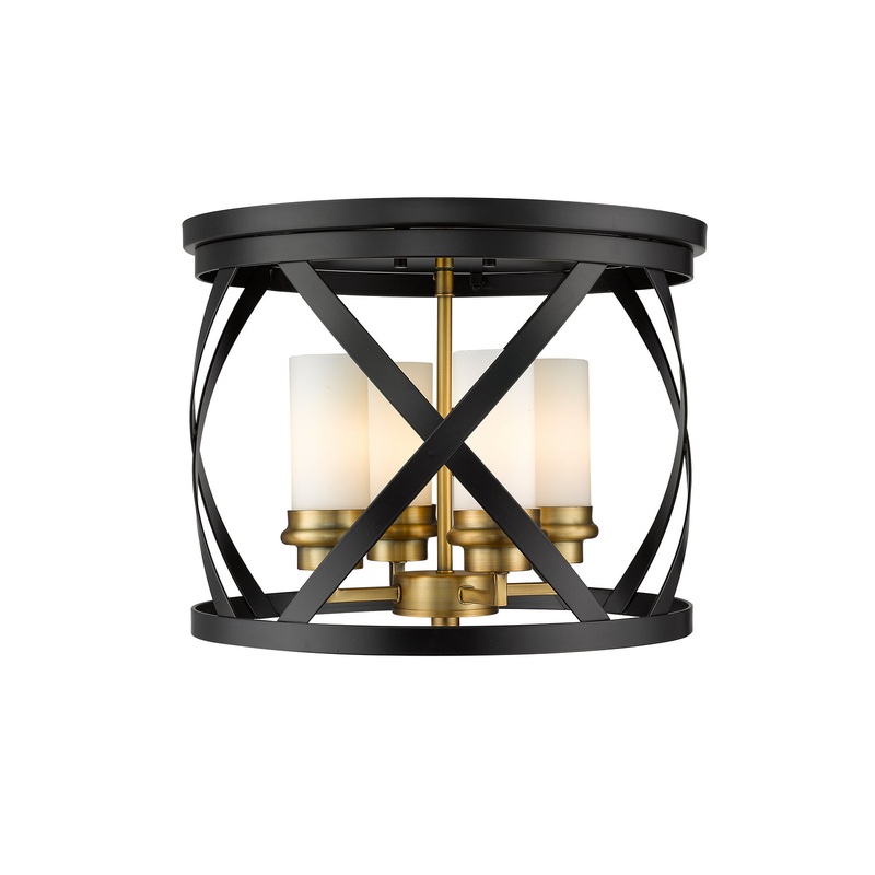 Z-Lite 481F16-MB-OBR Malcalester Four Light Flush Mount, Matte Black / Olde Brass