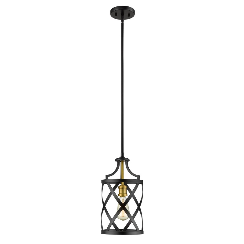 Z-Lite 481MP-MB-OBR Malcalester One Light Mini Pendant, Matte Black / Olde Brass