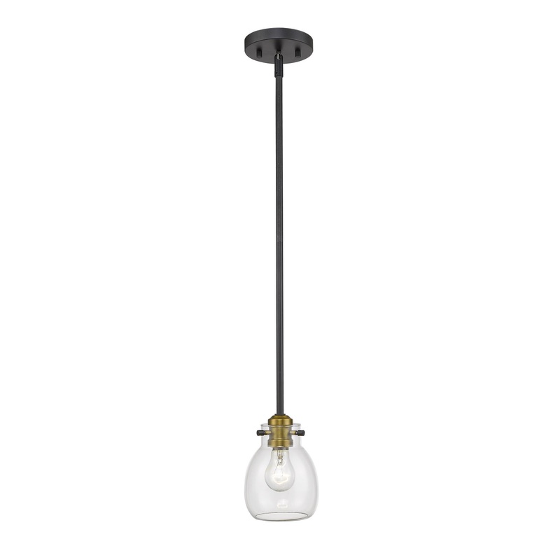 Z-Lite 466MP-MB-OBR Kraken One Light Mini Pendant, Matte Black / Olde Brass