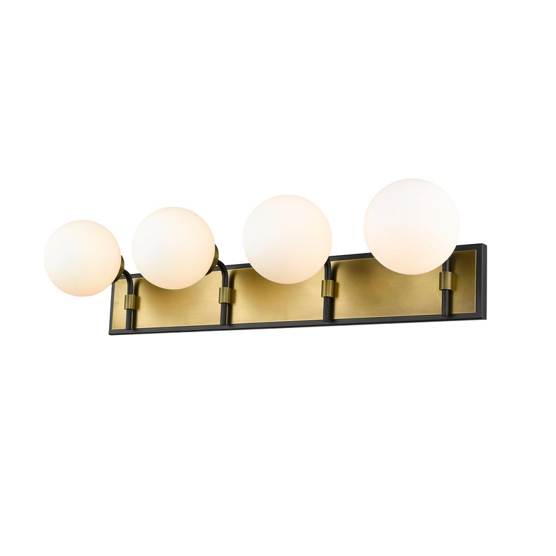 Z-Lite 477-4V-MB-OBR Parsons Four Light Vanity, Matte Black / Olde Brass