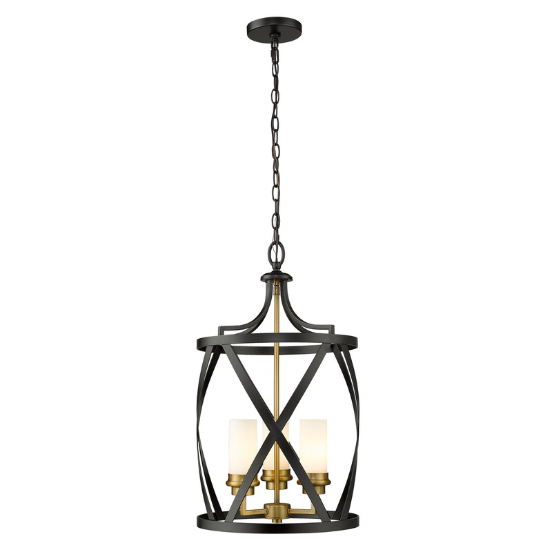 Z-Lite 481P14-MB-OBR Malcalester Three Light Pendant, Matte Black / Olde Brass