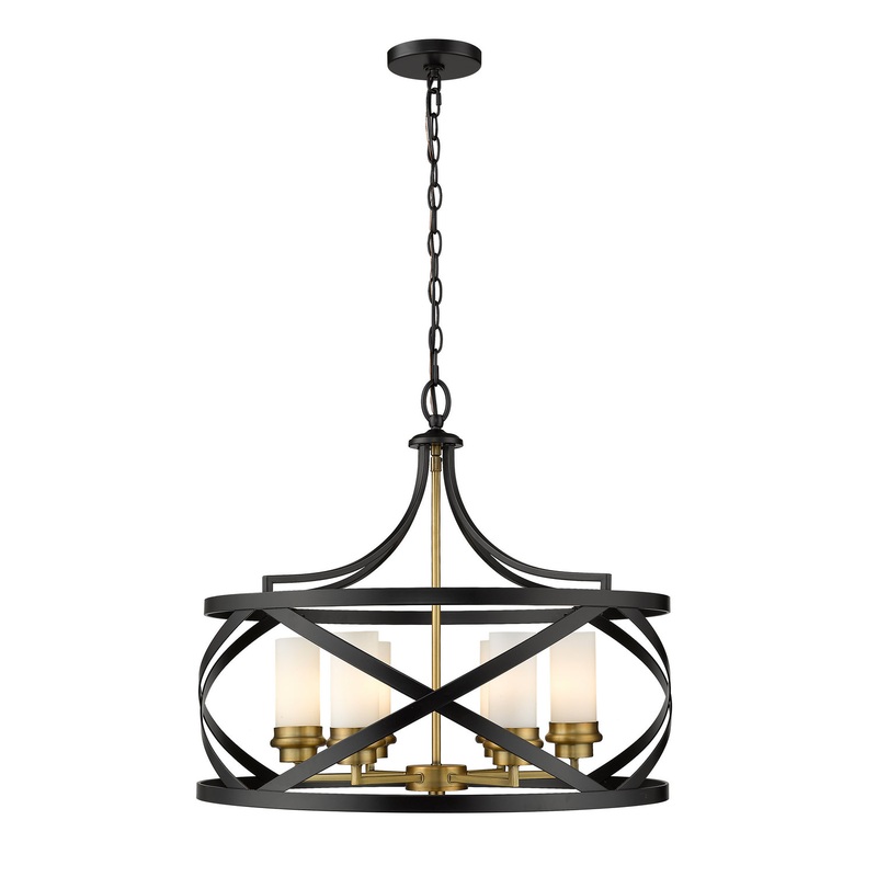 Z-Lite 481P24-MB-OBR Malcalester Six Light Pendant, Matte Black / Olde Brass