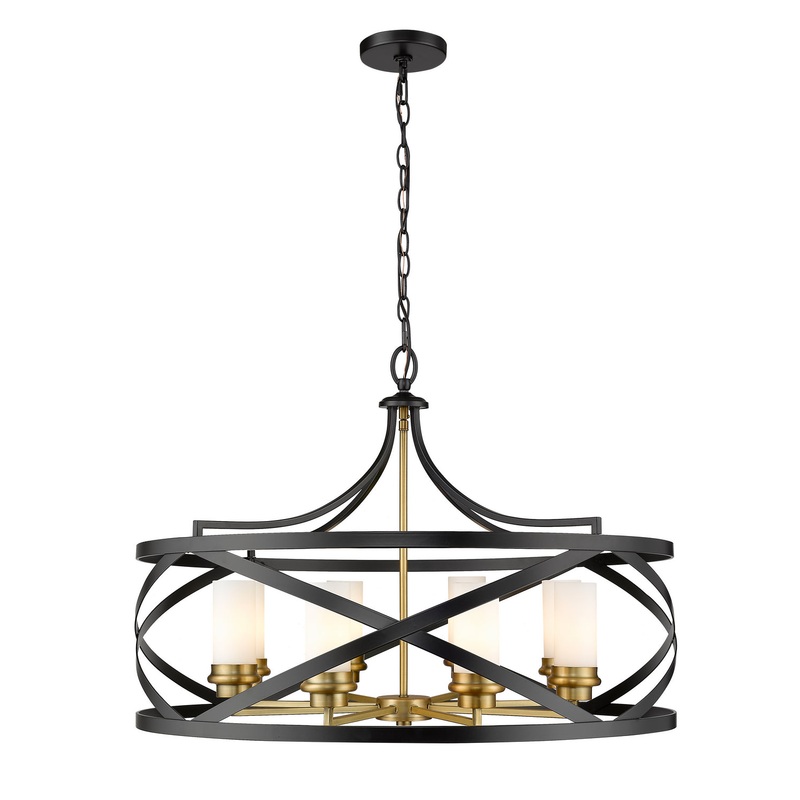 Z-Lite 481P30-MB-OBR Malcalester Eight Light Pendant, Matte Black / Olde Brass