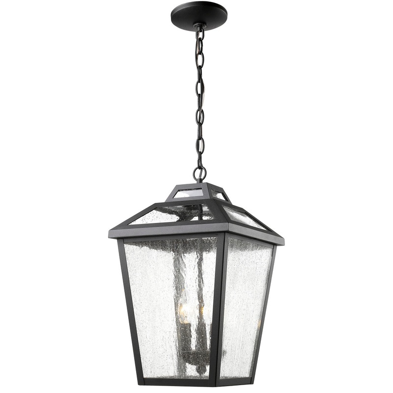 Z-Lite 539CHB-BK Bayland Three Light Outdoor Chain Mount Ceiling Fixture, Black