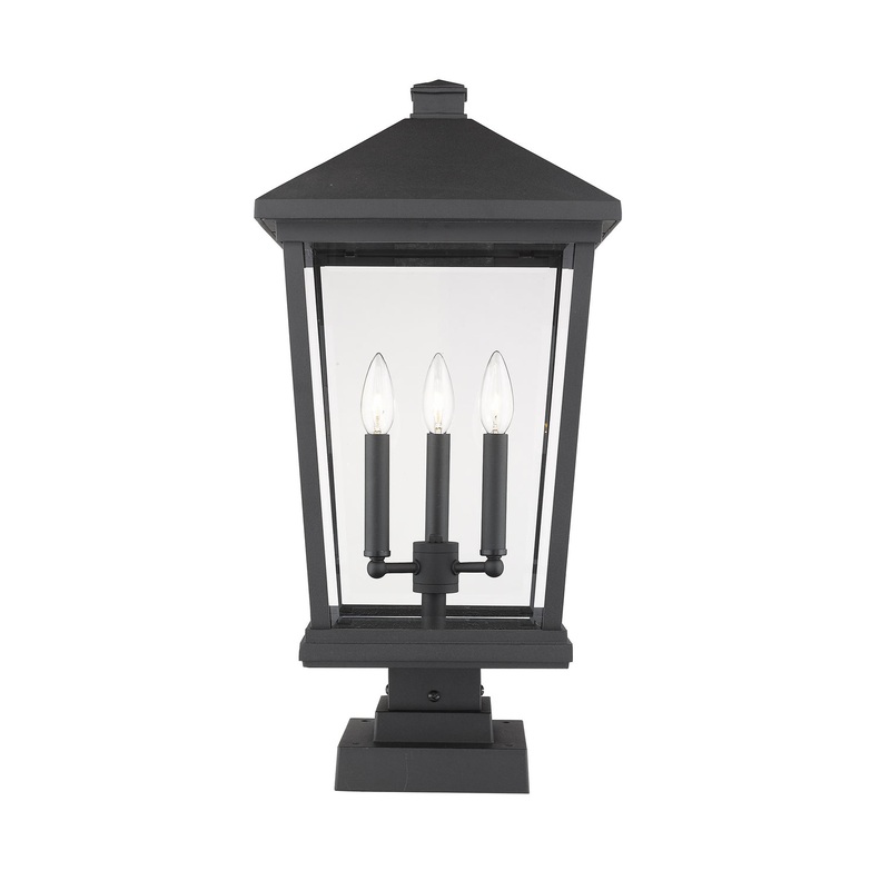 Z-Lite 568PHXLS-SQPM-BK Beacon Three Light Outdoor Pier Mount, Black