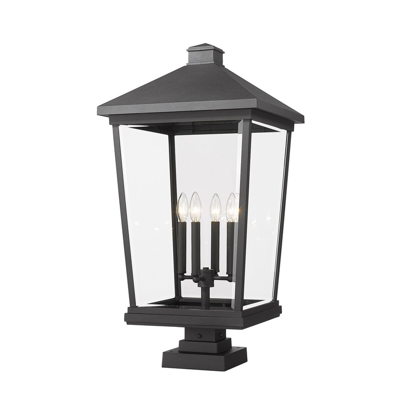 Z-Lite 568PHXXLS-SQPM-BK Beacon Four Light Outdoor Pier Mount, Black