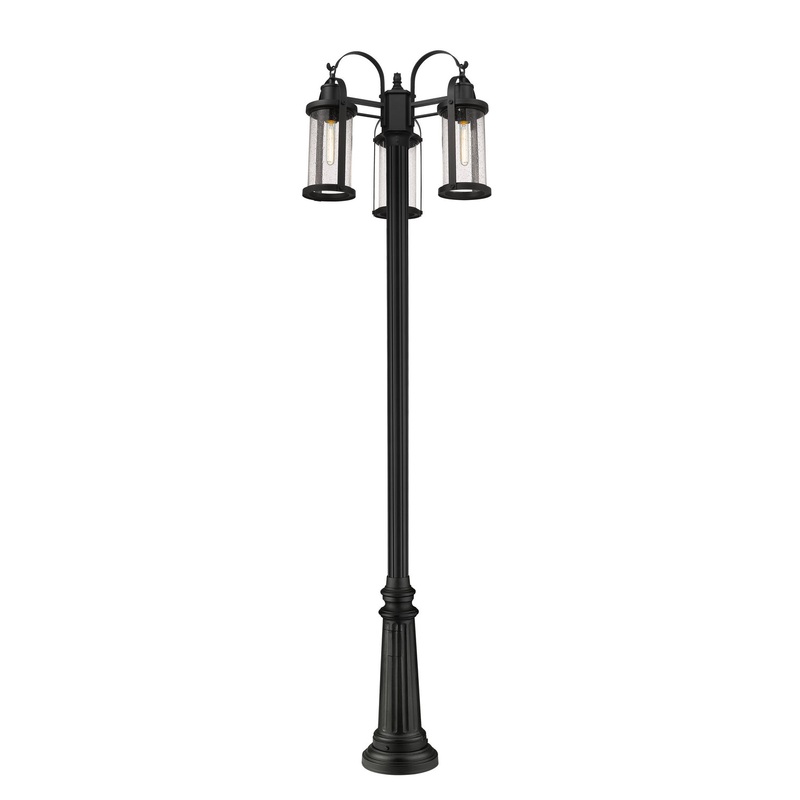 Z-Lite 569MP3-511P-BK Roundhouse Three Light Outdoor Post Mount, Black