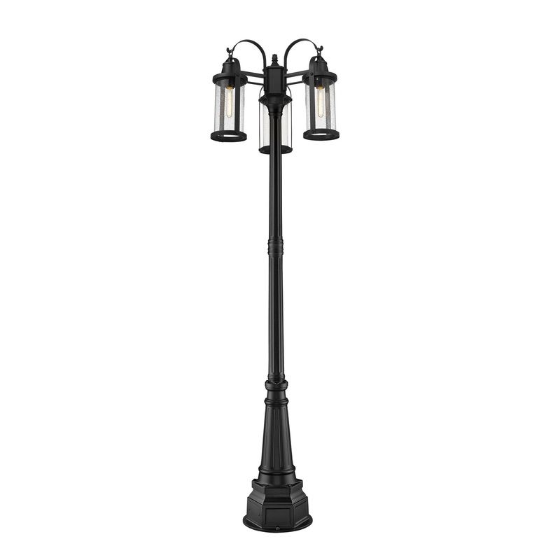 Z-Lite 569MP3-564P-BK Roundhouse Three Light Outdoor Post Mount, Black