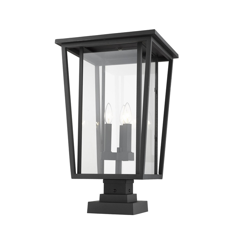 Z-Lite 571PHXLS-SQPM-BK Seoul Three Light Outdoor Pier Mount, Black