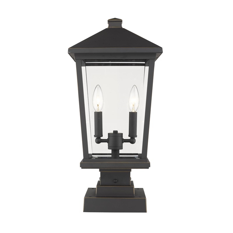 Z-Lite 568PHBS-SQPM-ORB Beacon Two Light Outdoor Pier Mount, Oil Rubbed Bronze