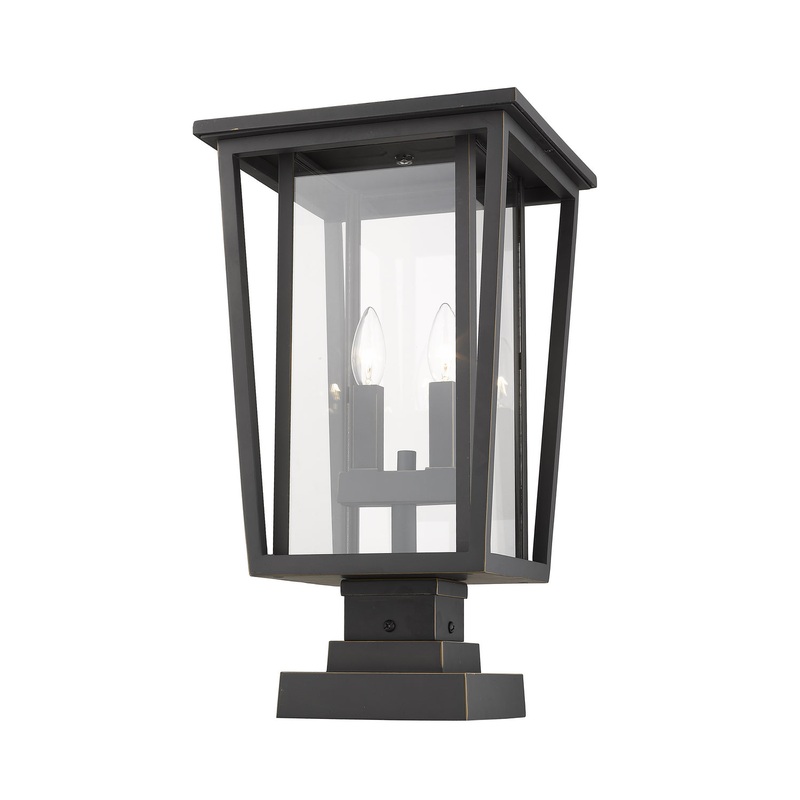 Z-Lite 571PHBS-SQPM-ORB Seoul Two Light Outdoor Pier Mount, Oil Rubbed Bronze