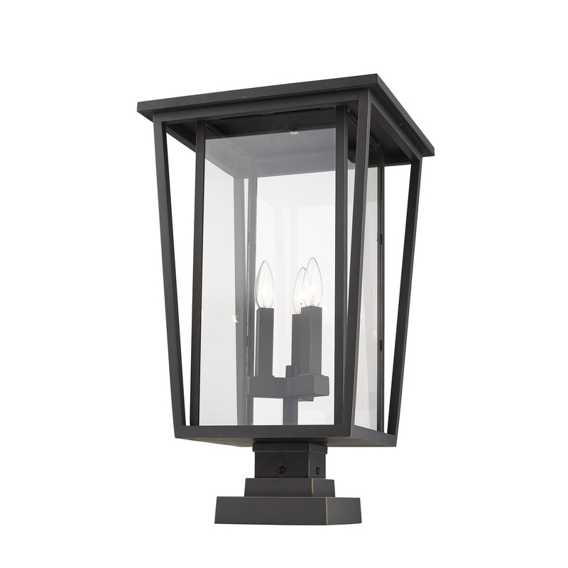 Z-Lite 571PHXLS-SQPM-ORB Seoul Three Light Outdoor Pier Mount, Oil Rubbed Bronze