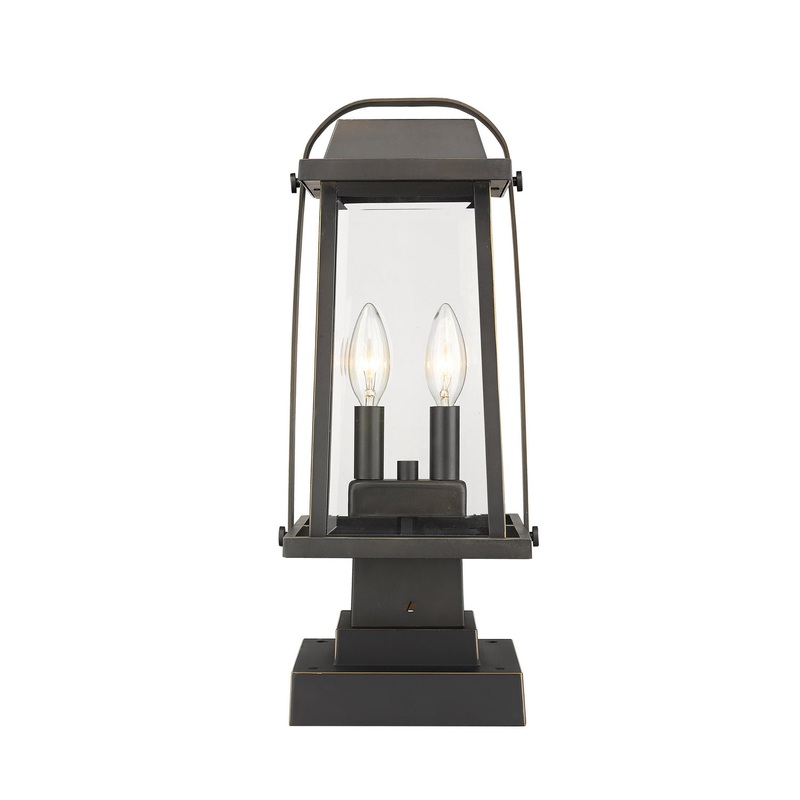 Z-Lite 574PHMS-SQPM-ORB Millworks Two Light Outdoor Pier Mount, Oil Rubbed Bronze