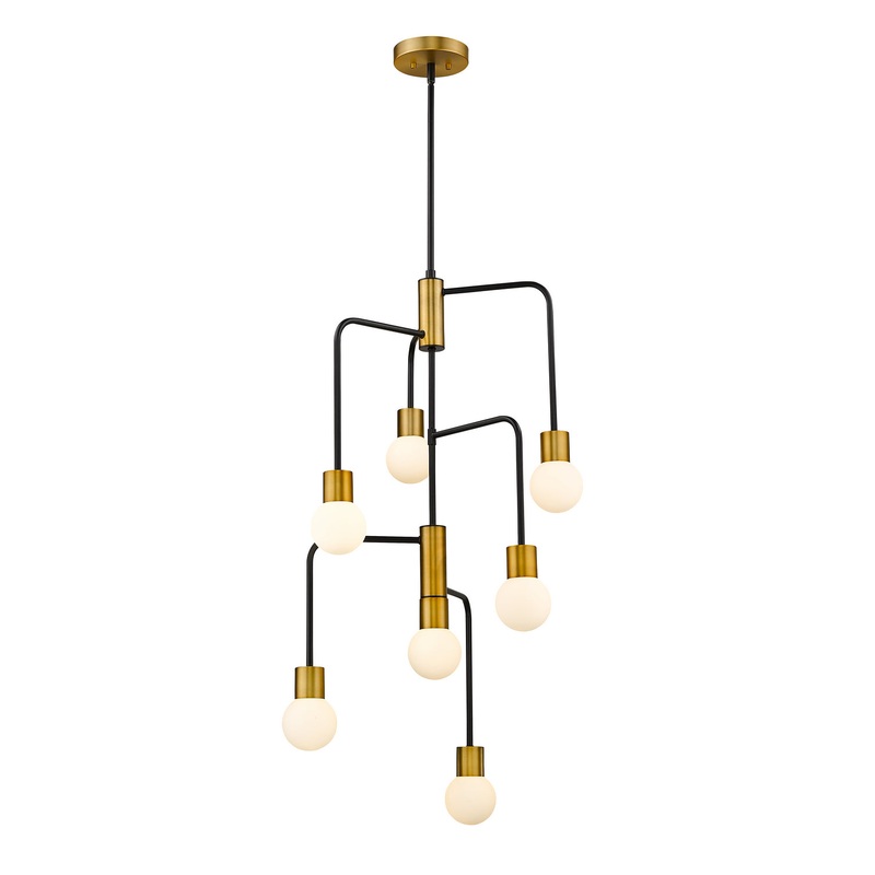 Z-Lite 621-7MB-FB Neutra Seven Light Chandelier, Matte Black / Foundry Brass