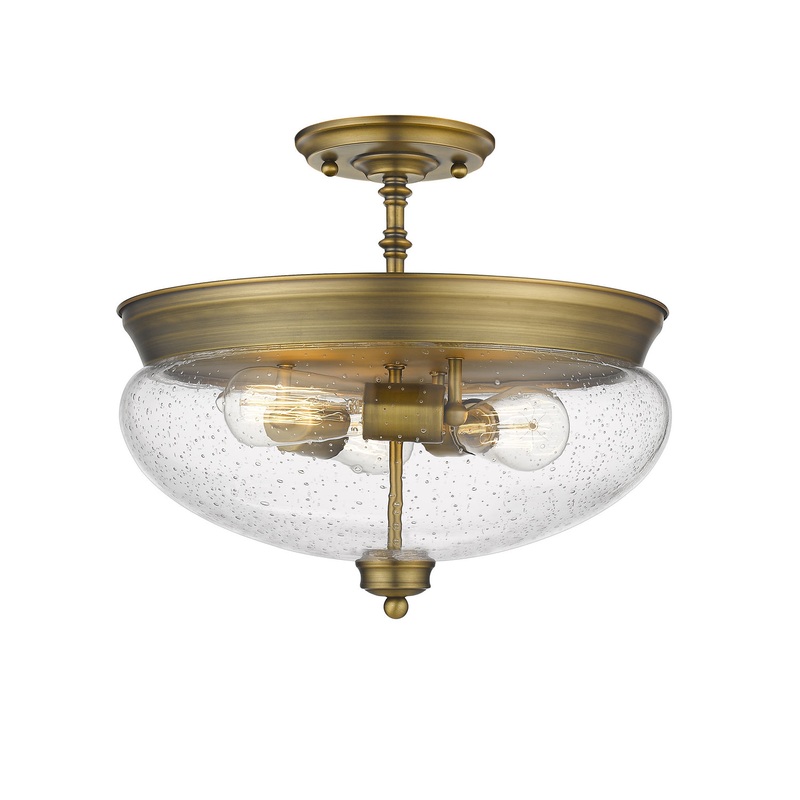 Z-Lite 722SF-HBR Amon Three Light Semi Flush Mount, Heritage Brass