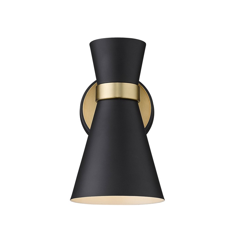 Z-Lite 728-1S-MB-HBR Soriano One Light Wall Sconce, Matte Black / Heritage Brass