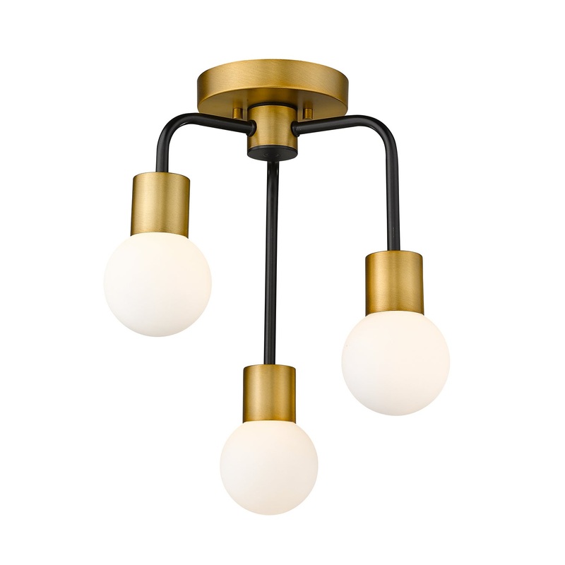 Z-Lite 621-3SF-MB-FB Neutra Three Light Semi Flush Mount, Matte Black / Foundry Brass