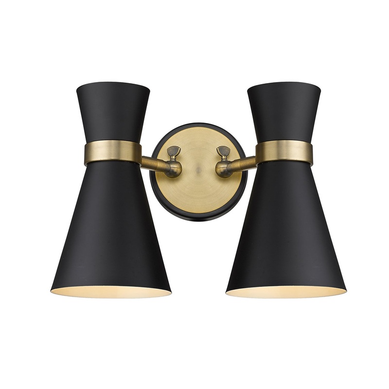 Z-Lite 728-2S-MB-HBR Soriano Two Light Wall Sconce, Matte Black / Heritage Brass