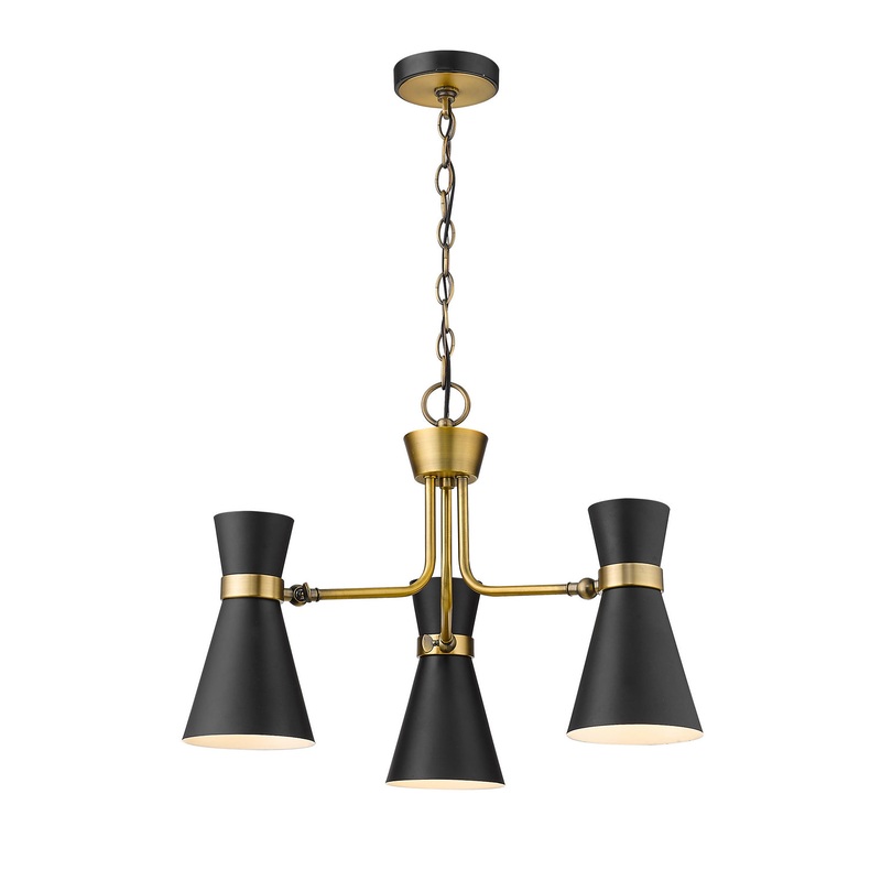Z-Lite 728-3MB-HBR Soriano Three Light Chandelier, Matte Black / Heritage Brass