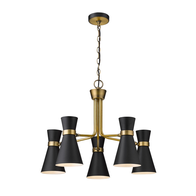 Z-Lite 728-5MB-HBR Soriano Five Light Chandelier, Matte Black / Heritage Brass